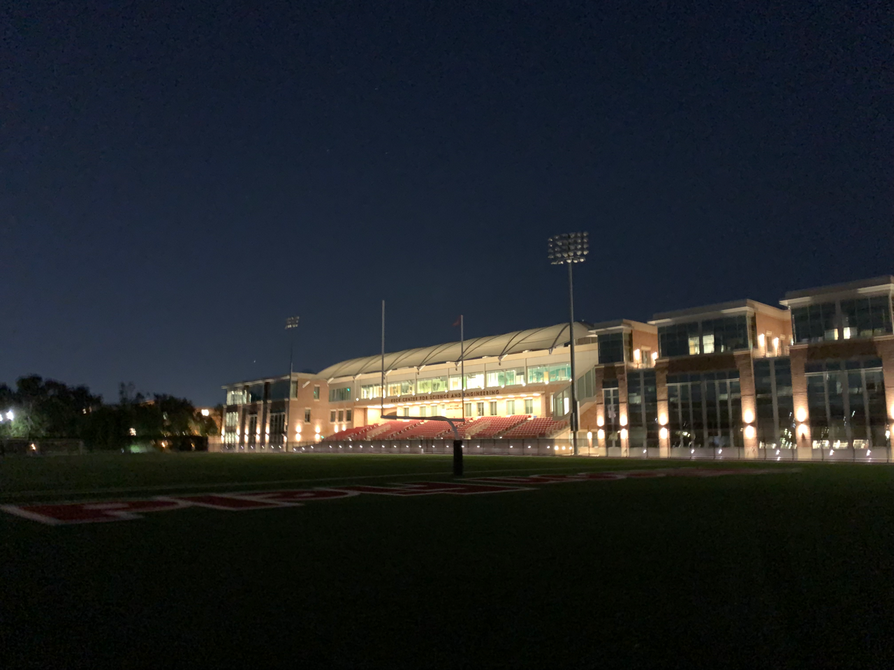 Ernie Chapman Stadium and the Keck Center for Science and Engineering.