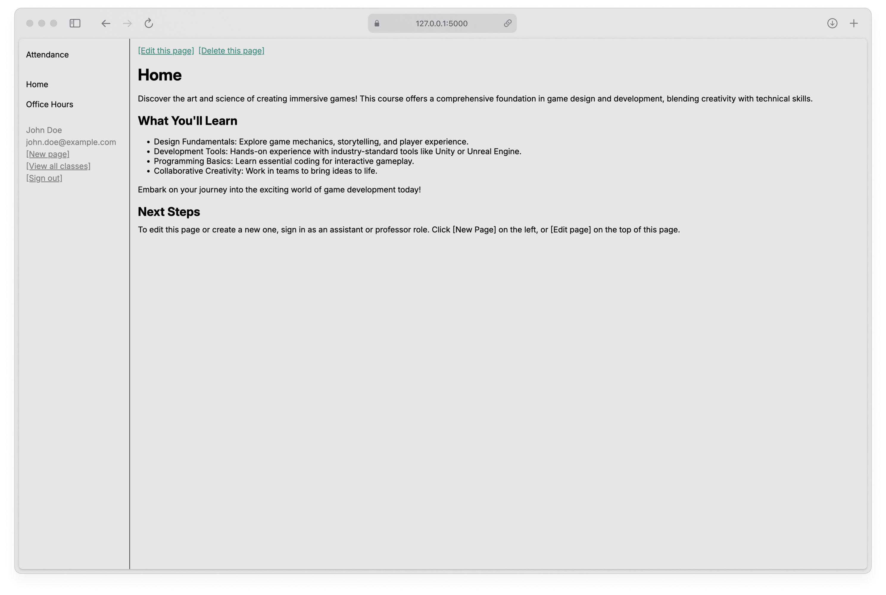 Screenshot of Sourcebook, a lightweight CMS for class websites.
